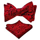 Alizeal Mens Paisley Jacquard Self Bow Tie Pocket Square Set (Wine Red)