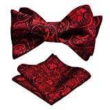 Men's Paisley Jacquard Self Bow Tie with Hanky Set(Wine Red)