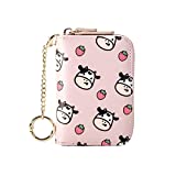 Cute Cow Print Credit Card Holder- Accordian Zipper Card Case Wallet Cash Pockets Coin Purse with Keychain Hook for Women