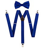 TIE G Solid Color Men's Suspender + Woven Bow Tie Set for Wedding : Vivid Color, Adjustable Brace, Strong Enhanced Clip, Elastic Band (Royal Blue)