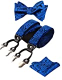 Alizeal Paisley Suspenders and Bow Tie for Men with Pocket Square Set, Royal Blue