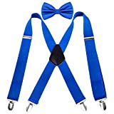 Suspender & Bow Tie for Men X Shape Elastic Adjustable Braces, Royal Blue
