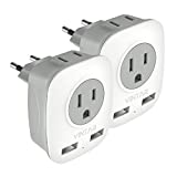 [2-Pack] European Travel Plug Adapter, VINTAR International Power Adaptor with 2 USB Ports,2 American Outlets- 4 in 1 Outlet Adapter,Travel Essentials to Italy,Greece,Israel,France, Spain (Type C)