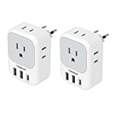 European Travel Plug Adapter, TESSAN US to Europe Plug Adapter with 4 Outlets 3 USB Charger (1 USB C Port), International Type C Power Adaptor for US to Most of Europe Iceland Spain Germany, 2-Pack