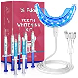 PDOO Teeth Whitening Kit with LED Light-at Home Teeth Whitening Products for Sensitive Teeth Whitener Connected with USD/iPhone/Android/USB 5X Syringes Teeth Whitening Gel- & 2X Desensitizing Gel