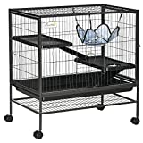 PawHut 3-Storey Small Animal Cage, Metal Ferret Cage, Chinchilla Play House, with Rolling Casters, 2 Doors, Hammock, No Leaking Tray, Storage Shelf, 31.5" x 20.5" x 33"