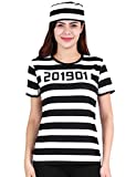 Funny World Womens Jail Costume Striped Prisoner Uniform with Hat, XX-Large, Jailbird