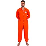 Prisoner Jumpsuit Orange Prison Escaped Inmate Jailbird Coverall Costume with Name Tag (X-Large)