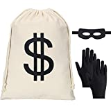 Robber Costume Set, Include 11.8x15.7inch Dollar Sign Money Bag, Black Gloves, Eye Mask for Halloween Party Pirate Thief Cosplay Costume