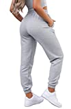 Waitfairy Womens High Waisted Sweatpants Drawstring Jogger Pants Loungewear Bottom Light Grey M