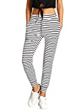 SweatyRocks Women's Sweatpants Drawstring Waist Long Workout Yoga Active Pants Striped Small