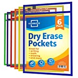 Scribbledo Dry Erase Pockets, 6 Pack Reusable Dry Erase Sleeves with Marker Holder, Colorful Dry Erase Pocket Sleeves for School or Work, Assorted Colors Sheet Protectors and Ticket Holders