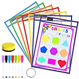 Nutsball Dry Erase Pockets Reusable Sleeves 7 Pack - Heavy Duty Oversized 10" x 14" Clear Plastic Sheet Protectors - Job Ticket Holders Assorted Colors - Teacher Supplies for Classroom