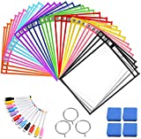 Dry Erase Pocket Sleeves, 30 Pack, Reusable, Crystal Clear, Oversized, 10 x 13 inches, Heavy Duty Plastic Sheet Protectors Classroom Organization and School Supplies