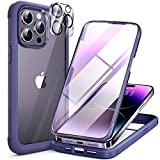 Miracase Glass Series Designed for iPhone 14 Pro Max Case 6.7 Inch, [2023 Upgrade] Full-Body Bumper Case with Built-in 9H Tempered Glass Screen Protector with Camera Lens Protector, Noble Purple