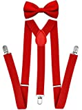 Trilece Red Suspenders for Men with Bow Tie - Adjustable Size Elastic 1 inch Wide Y Shape - Womens Suspenders with Bowtie - Halloween Costume (Red, 1)
