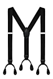 Men's Y-Back 1.4 Inches Wide Button End Elastic Adjustable Suspenders, Black
