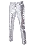 ZEROYAA Mens Night Club Metallic Gold Suit Pants/Straight Leg Trousers 36/Tag Asian 3XL Silver