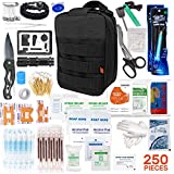 250pcs Tactical First Aid Kit Supplies with Molle Compatible Bag - Perfect as Emergency Kit, Survival Kit, First Aid Kit for Car and Boat, Travel First Aid Kit for Camping Hiking, Med Kit (Black)