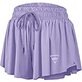 Womens 2 in 1 Flowy Athletic Shorts with Pocket Butterfly Running Workout Shorts Sweat Spandex Lounge Gym Yoga Summer Skirts (Lavender,Small)