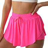 NEXSONIC Flowy Shorts for Women Gym Yoga Athletic Running Shorts Workout Biker Exercise Quick-Drying Comfy Skirt Shorts (X-Small, Hot-Pink)