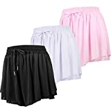 3 Pack 2 in 1 Flowy Running Shorts with Pocket Summer Sweat Skirt Gym Yoga Butterfly Shorts Athletic Biker Flowy Skirt Women (M)