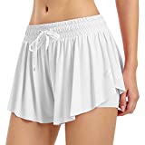 Uttpll 2 in 1 Gym Athletic Flowy Shorts Running Tennis Skater Golf Cute Skort High Waisted Workout Buterfly Shorts Sweat Skirt White M