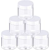 SATINIOR 6 Pack Plastic Pot Jars Round Clear Leak Proof Plastic Container Jars with Lid for Travel Storage, Eye Shadow, Nails, Paint, Jewelry (5 oz, White)