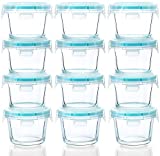 [12-Pack, 5oz]Mini Glass Food Storage Containers, Small Glass Jars with BPA-Free Locking Lids, Food containers, Airtight, Freezer, Microwave, Oven & Dishwasher Friendly