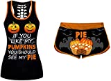 Women's Halloween Sleeveless Tank Top Set If You Like My Pumpkin Printing Drawstring Shorts Stretch Bottoms Suits (Orange, XL)