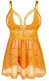 Donnalla Women's Sexy Plus Size Lingerie - Split Cup Lace Babydoll Sleepwear Chemise Set (Yellow, X-Large)