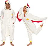 Silver Lilly Unisex Adult Pajamas - Plush One Piece Cosplay Chicken Animal Costume (Beige, Medium)