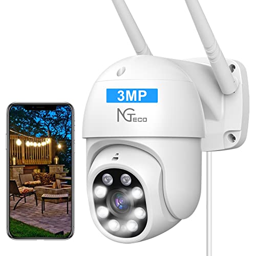 3MP Security Camera Outdoor, NGTeco Pan Tilt 2K Surveillance WiFi Camera with Spotlight Night Vision, 2-Way Audio, AI Motion Detection, 30 Days Free Cloud Storage Compatible with Alexa/Google Home