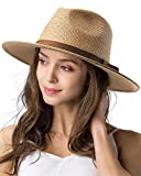 Womens Mens Wide Brim Straw Panama Hat Fedora Summer Beach Sun Hat UPF Straw Hat for Women (Ad-Khaki 02, Medium, m)
