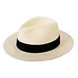 Panama Straw Hats for Women Summer Beach Sun Hat Wide Brim Fedora Cap UPF50+(A01-Beige)
