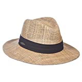 Panama Jack Dos Sombras Matte Seagrass Straw Safari Sun Hat with 3-Pleat Ribbon Band (Black Ribbon, Large/X-Large)