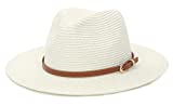 Panama Hat for Women Men, Sun Summer Beach Hats | Wide Brim Straw Fedora Cap | UV UPF 50 Light Beige