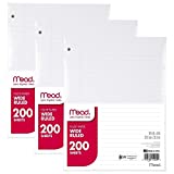 Mead Loose Leaf Paper, 3 Pack, Notebook Paper, Wide Ruled Filler Paper, Standard, 8 x 10.5, 200 Sheets per Pack (73183),White