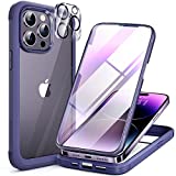 Miracase Glass Series Designed for iPhone 14 Pro Max Case 6.7 Inch, [2022 Newest] Full-Body Bumper Case with Built-in 9H Tempered Glass Screen Protector, with 2 Pcs Camera Lens Protectors, Purple