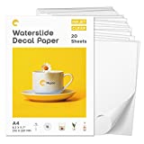 Hiipoo Waterslide Decal Paper Inkjet 20 Sheets A4 Size,Clear Water Slide Transfer Paper for DIY Decals Gifts Crafts Tumblers, Mugs,Mood,Ceramics Candles