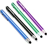 Bargains Depot Capacitive Stylus / Styli 2-in-1 Universal Touch Screen Pen for All Touch Screen Tablets / Cell Phones with 20 Extra Replaceable Soft Rubber Tips (4 Pieces, Black/Blue/Purple/Green)