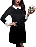 Halloween Costume Women Velvet Pleated A-Line Dresses Flare Long Sleeve Wednesday Addams Mini Dress Black L