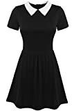 POGT Halloween Costume Dress Short Sleeve Black Dresses for Women Peter pan Collared Dresses (L, Black)