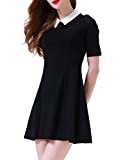 Aphratti Women's Short Sleeve Casual Peter Pan Collar Cute Fit and Flare Dress Black XX-Large