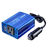 Bapdas 150W Car Power Inverter DC 12V to 110V AC Car Outlet Plug with 3.1A Dual USB Car Adapter-Blue