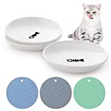 Dorakitten Ceramic Cat Food Plates: Cat Wet Food Bowls Cat Feeding Wide Bowls to Stress Relief of Whisker Fatigue Cat Dishes, Shallow Bowls for Kittens and Small Animals with Non-Slip Mat