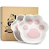 LE TAUCI Cat Food Bowl Ceramic, 8 Oz Small Cat Dishes for Food and Water, Cute Paw Shaped Kitten Bowls, Cat Water Dish, Cat Plates, Relief Whisker Fatigue Cat Bowl, Small Animal Food Bowl