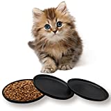 Fhiny 3Pcs Ceramic Shallow Cat Dish, 6 Inch Whisker Fatigue Free Cat Feeder Bowls Food Saucer Minimalist Single Pet Plate Great for Kitten and Kitty Short Legged Munchkin Cat Dishwasher Safe Black
