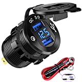 YONHAN Quick Charge 3.0 Dual USB Charger Socket, Waterproof Power Outlet Fast Charge with LED Voltmeter & Wire Fuse DIY Kit for 12V/24V Car Boat Marine ATV Bus Truck and More