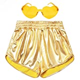 Girls Gold Metallic Gymnastics Shorts Rave Spandex Dance Shorts Shiny Hot Pants 6 7